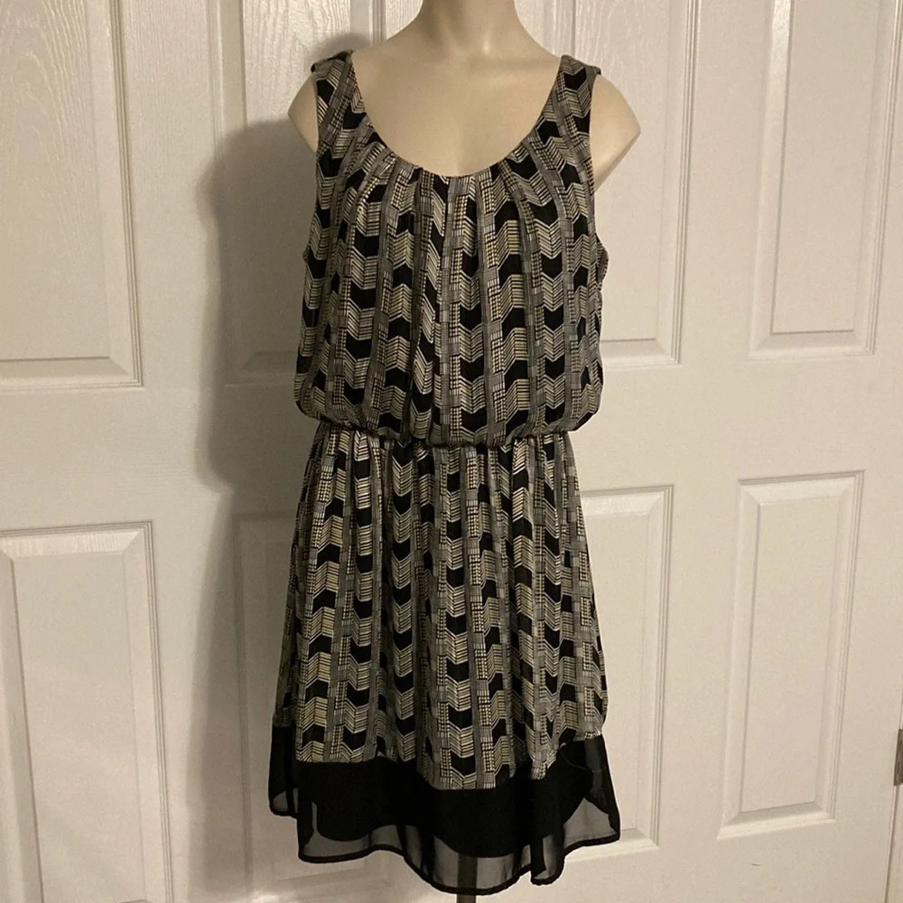AB Studio sleeveless geometric blouson dress M